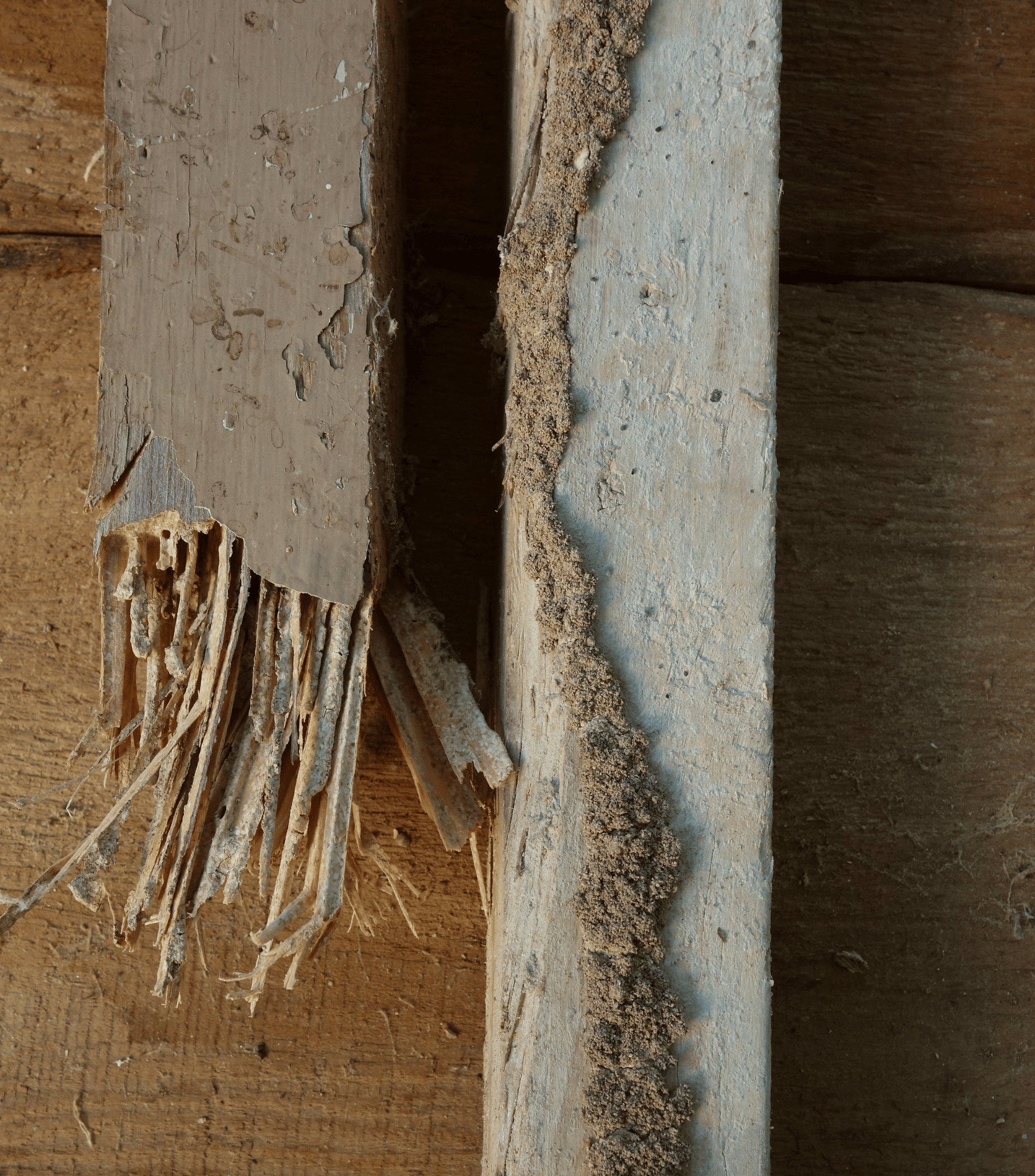 Wood inside home destroyed by termites.