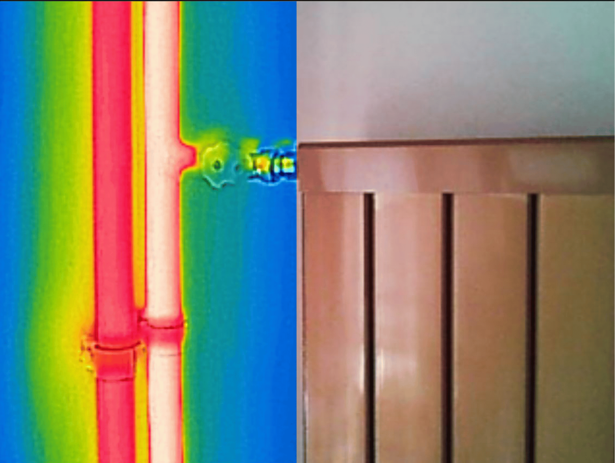 Infrared scan of wall revealing pipes behind it.